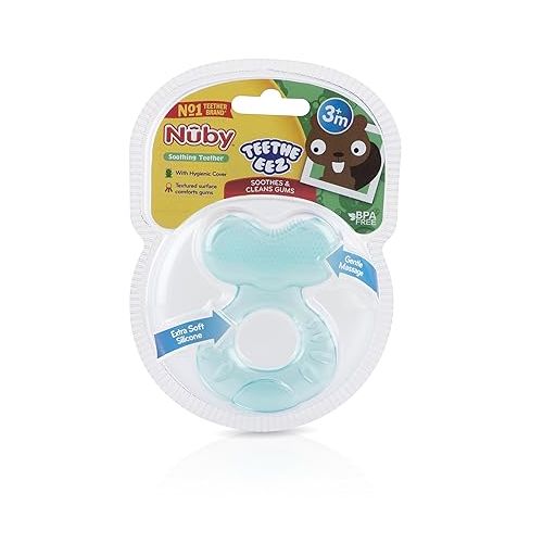  Nuby Silicone Teethe-eez Teether with Bristles, Includes Hygienic Case, Aqua