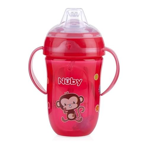  Nuby 2 pack Comfort Trainer 2 Handle Cups with 360 Weighted Straw and Soft Silicone Spout, 9 Oz, Blue Lion and Red Monkey