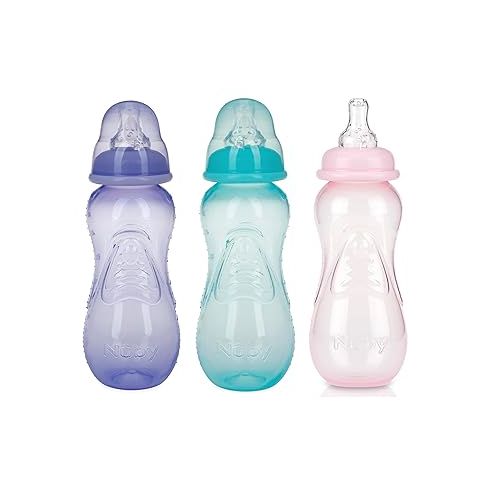  Nuby Non-Drip Standard Neck Bottles, 10 Ounce, Colors May Vary, 3 Count (Pack of 1)