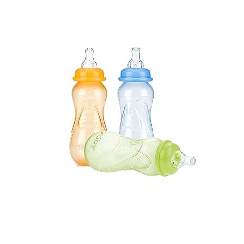  Nuby Non-Drip Standard Neck Bottles, 10 Ounce, Colors May Vary, 3 Count (Pack of 1)