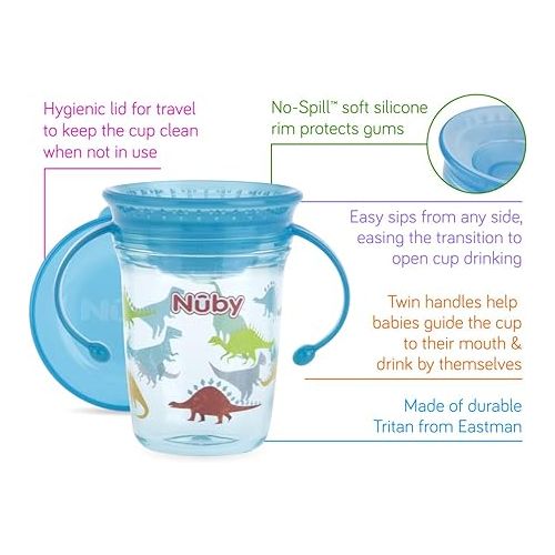  Nuby Tritan No Spill 2 Handle 360 Degree Printed Wonder Cup, Prints May Vary, 1pk