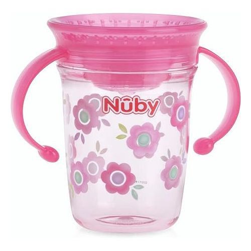  Nuby Tritan No Spill 2 Handle 360 Degree Printed Wonder Cup, Prints May Vary, 1pk