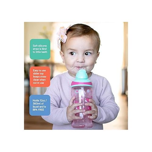  Nuby Thirsty Kids No-Spill Flip-it Printed Boost Cup with Thin Soft Straw - 12oz, 18+ Months, 1 pack Print May Vary
