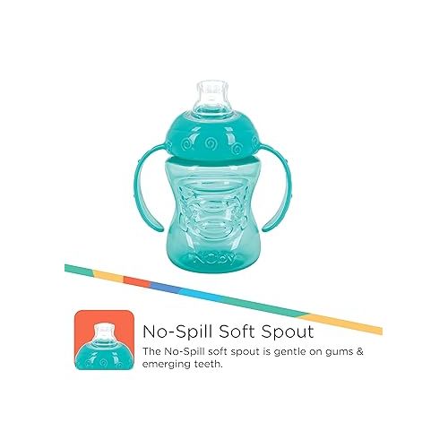  Nuby 3 Pack Two Handle No Spill Toddler Sippy Cups - Toddler Cups Spill Proof with Easy and Firm Grip - BPA Free Toddlers Cups - Aqua, Yellow, Coral