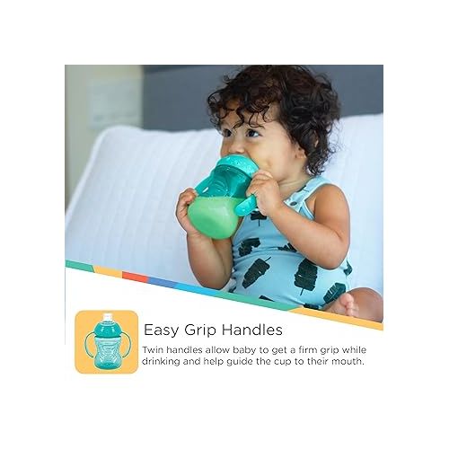  Nuby 3 Pack Two Handle No Spill Toddler Sippy Cups - Toddler Cups Spill Proof with Easy and Firm Grip - BPA Free Toddlers Cups - Aqua, Yellow, Coral