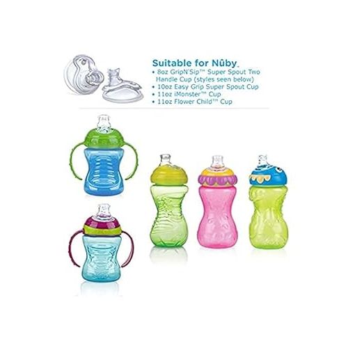  Nuby Super Spout No Spill Replacement Spouts, Clear, 4 count (Pack of 2)