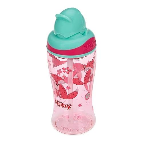  Nuby Thirsty Kids No Spill Flip-It Boost Tritan Travel Cup with Soft Silicone Straw, 12 Oz, Fox