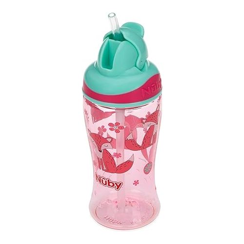  Nuby Thirsty Kids No Spill Flip-It Boost Tritan Travel Cup with Soft Silicone Straw, 12 Oz, Fox