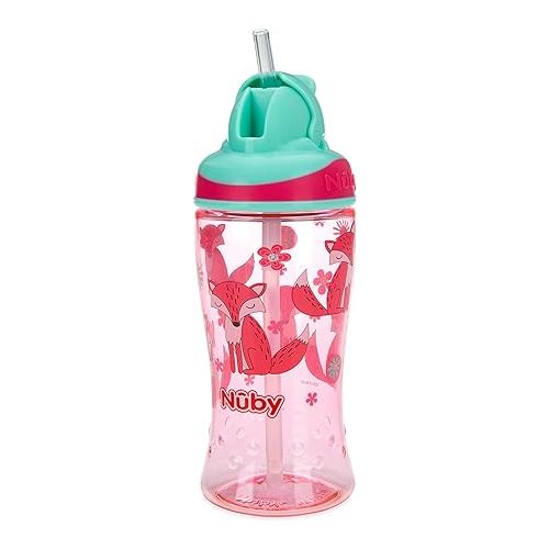  Nuby Thirsty Kids No Spill Flip-It Boost Tritan Travel Cup with Soft Silicone Straw, 12 Oz, Fox