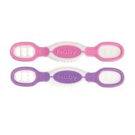 Nuby Dip & Scoop Spoons - (2-Pack) Baby Led Weaning Spoons for Babies - 6+ Months - Purple and Pink