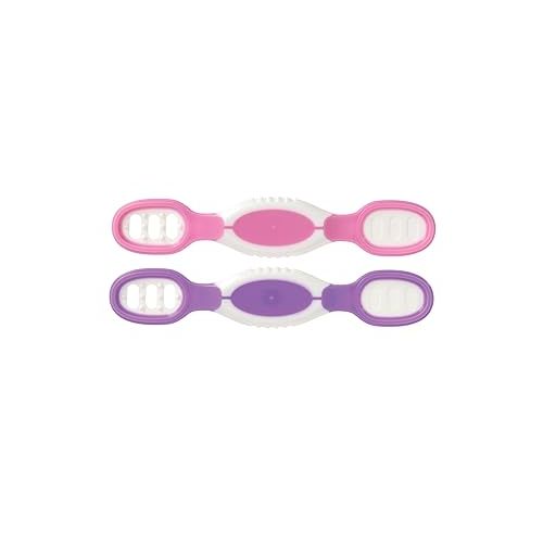  Nuby Dip & Scoop Spoons - (2-Pack) Baby Led Weaning Spoons for Babies - 6+ Months - Purple and Pink