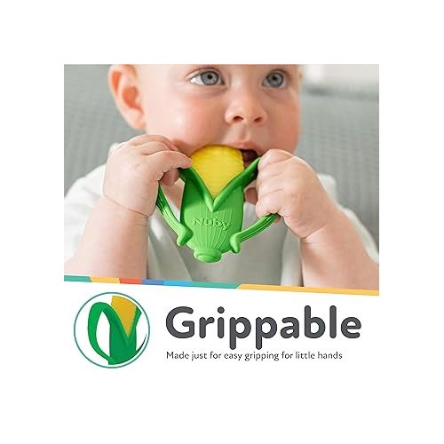 Nuby Veggie Teether for Teething Relief - Soft BPA-Free Baby Teething Toy - 3+ Months - Corn