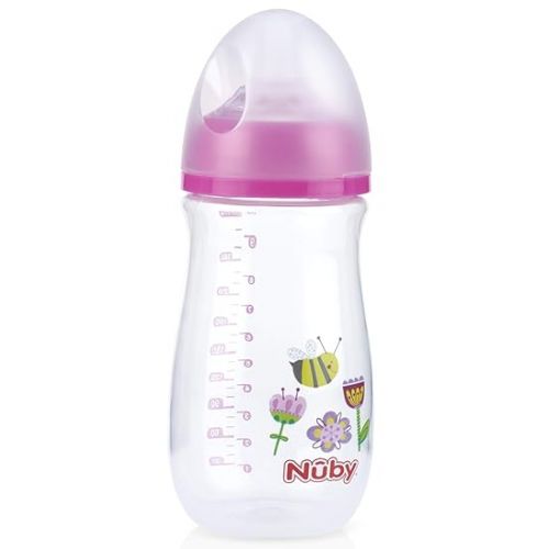  Nuby Wide Neck Bottle with Anti-Colic Air System, Colors/Prints May Vary, 1 Pack of 1 Bottle