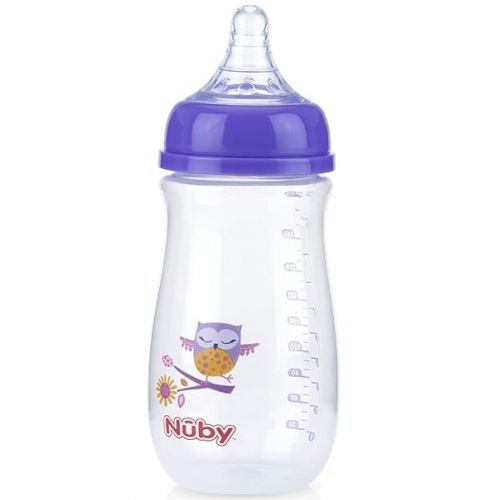  Nuby Wide Neck Bottle with Anti-Colic Air System, Colors/Prints May Vary, 1 Pack of 1 Bottle