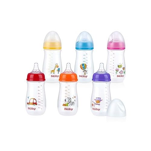  Nuby Wide Neck Bottle with Anti-Colic Air System, Colors/Prints May Vary, 1 Pack of 1 Bottle