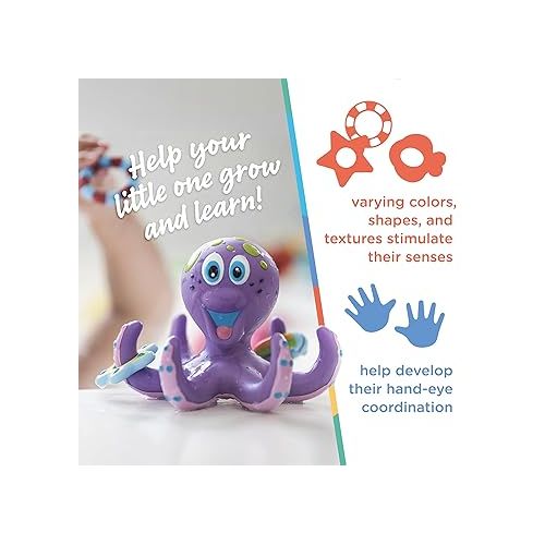  Nuby Floating Octopus Toy with 3 Hoopla Rings - BPA Free Baby Bath Toy for Boys and Girls - 18+ Months - Purple (Pack of 1)