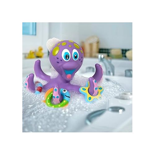  Nuby Floating Octopus Toy with 3 Hoopla Rings - BPA Free Baby Bath Toy for Boys and Girls - 18+ Months - Purple (Pack of 1)