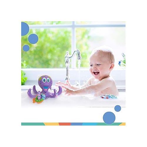  Nuby Floating Octopus Toy with 3 Hoopla Rings - BPA Free Baby Bath Toy for Boys and Girls - 18+ Months - Purple (Pack of 1)