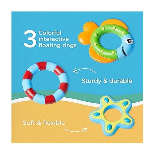  Nuby Floating Octopus Toy with 3 Hoopla Rings - BPA Free Baby Bath Toy for Boys and Girls - 18+ Months - Purple