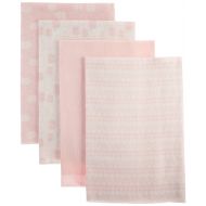 Nuby Cuddly Soft Baby 4 Piece Receiving Blanket Set, Elephant Print, Pink, 28 x 28