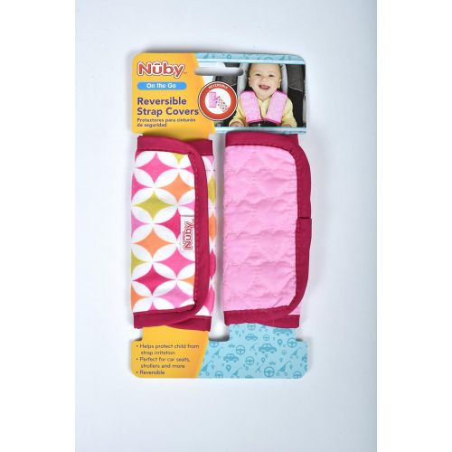  Nuby Car Seat Reversible Strap Covers 2 Pack, Pink