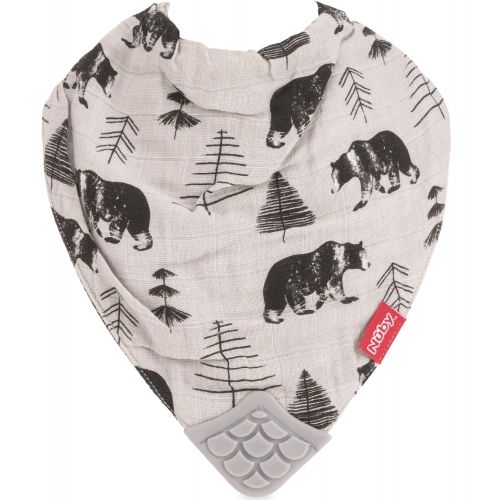  [아마존베스트]Nuby Reversible 100% Natural Cotton Muslin 3 Piece Teething Bib, Green/Grey/Blue, Dinosaur/Bear/Stripes