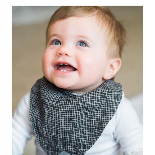  [아마존베스트]Nuby Reversible 100% Natural Cotton Muslin 3 Piece Teething Bib, Green/Grey/Blue, Dinosaur/Bear/Stripes