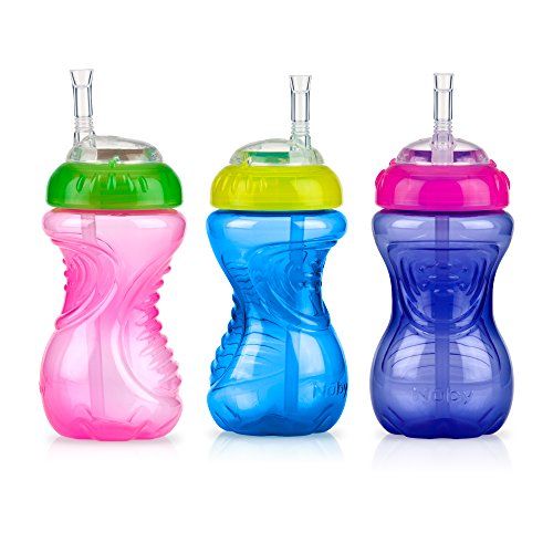  [아마존베스트]Nuby 3 Piece Girl No-Spill Cup with Flex Straw, 10 Ounce