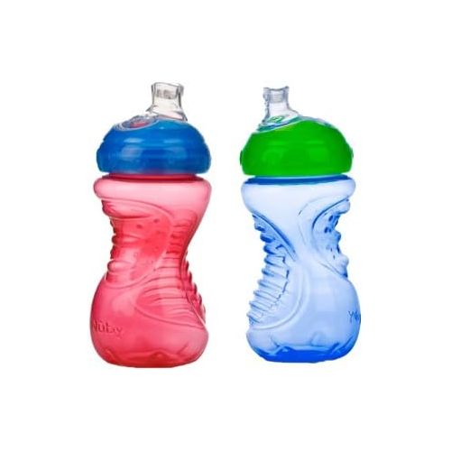  [아마존베스트]Nuby 2-Pack No-Spill Super Spout Easy Grip Cup, 10 Ounce, 6 Months +, Red and Blue