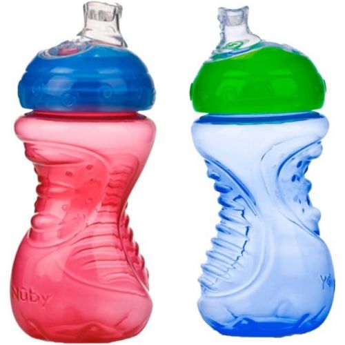  [아마존베스트]Nuby 2-Pack No-Spill Super Spout Easy Grip Cup, 10 Ounce, 6 Months +, Red and Blue