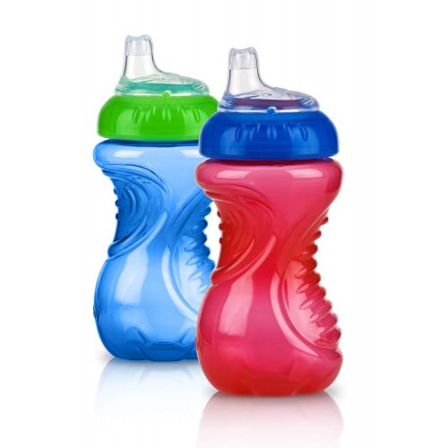  [아마존베스트]Nuby 2 Piece No Spill Easy Grip Trainer Cup 10 oz, Blue/Red