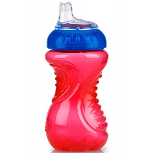  [아마존베스트]Nuby 2 Piece No Spill Easy Grip Trainer Cup 10 oz, Blue/Red