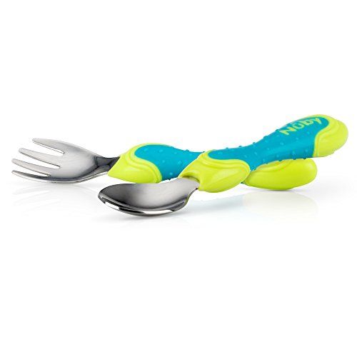  [아마존베스트]Nuby 2 Piece Stainless Steel Utensil, Blue/Green