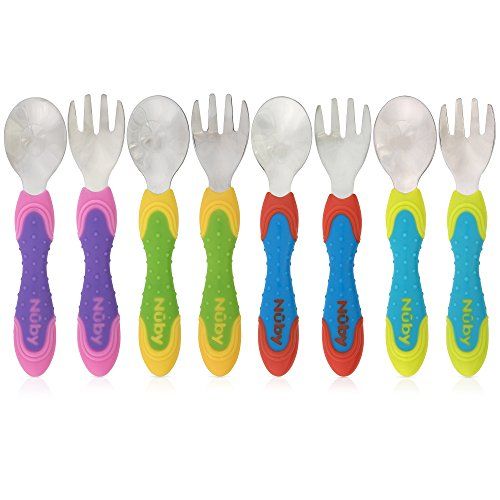  [아마존베스트]Nuby 2 Piece Stainless Steel Utensil, Blue/Green