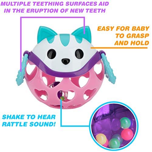  [아마존베스트]Nuby Cartoon Animal Rattle Teether Toy, Kitty Cat, 5