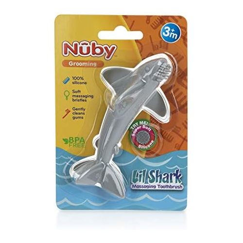  [아마존베스트]Nuby Grooming Lil Shark Massaging Toothbrush, Colors May Vary, 1pk, 5