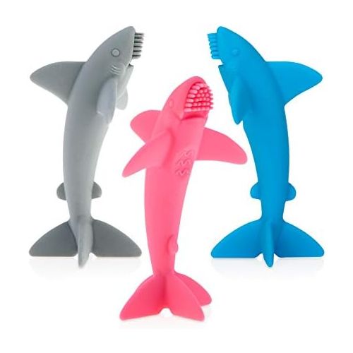  [아마존베스트]Nuby Grooming Lil Shark Massaging Toothbrush, Colors May Vary, 1pk, 5