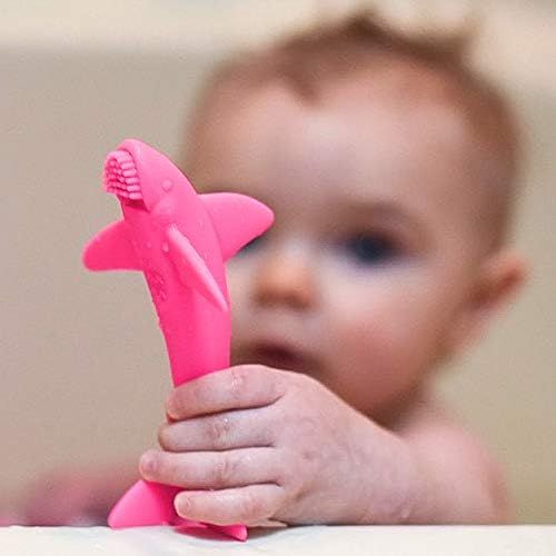  [아마존베스트]Nuby Grooming Lil Shark Massaging Toothbrush, Colors May Vary, 1pk, 5