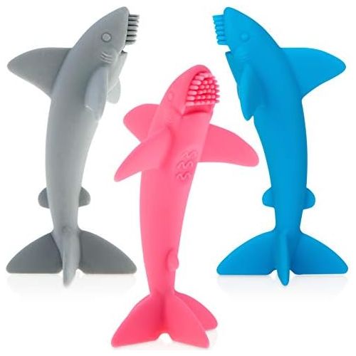  [아마존베스트]Nuby Grooming Lil Shark Massaging Toothbrush, Colors May Vary, 1pk, 5