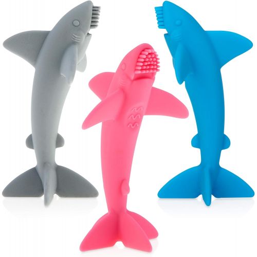  [아마존베스트]Nuby Grooming Lil Shark Massaging Toothbrush, Colors May Vary, 1pk, 5