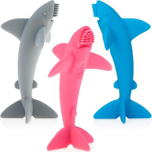  [아마존베스트]Nuby Grooming Lil Shark Massaging Toothbrush, Colors May Vary, 1pk, 5