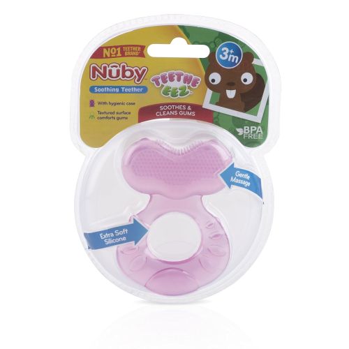 [아마존베스트]Nuby Silicone Teethe-EEZ Teether with Bristles, Includes Hygienic Case, Pink