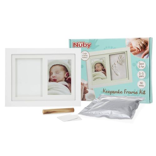  Nuby Baby Keepsake Classic White Wooden Wall Decor Frame That Holds One 3.5 x 5 Photo & 1 Clay Print Kit for Newborn Girls & Boys, Personalized Baby Gift