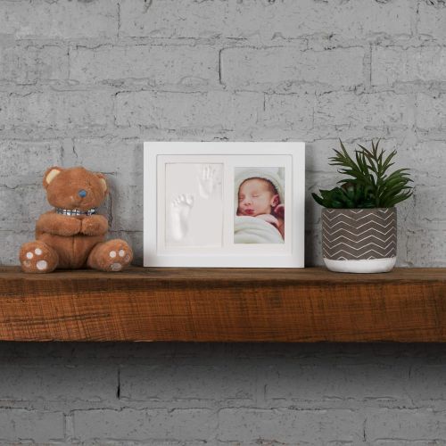  Nuby Baby Keepsake Classic White Wooden Wall Decor Frame That Holds One 3.5 x 5 Photo & 1 Clay Print Kit for Newborn Girls & Boys, Personalized Baby Gift