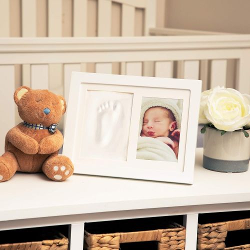  Nuby Baby Keepsake Classic White Wooden Wall Decor Frame That Holds One 3.5 x 5 Photo & 1 Clay Print Kit for Newborn Girls & Boys, Personalized Baby Gift