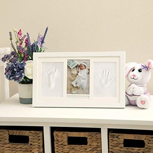  Nuby Baby Hand & Footprint Kit with Wall Decor Frame That Holds One 4 x 6 Photo & 2 Clay Print Kits for Newborn Girls & Boys, Personalized Baby Gift