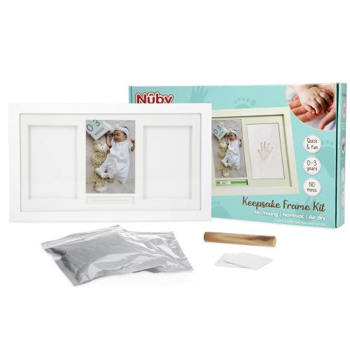  Nuby Baby Hand & Footprint Kit with Wall Decor Frame That Holds One 4 x 6 Photo & 2 Clay Print Kits for Newborn Girls & Boys, Personalized Baby Gift