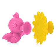 Nuby Silly Hummingbird & Flower Interactive Suction Toys with Built-in Rattle, 2Piece, Pink