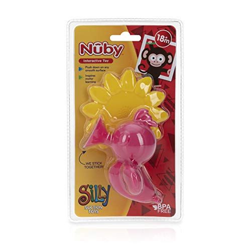  Nuby Silly Hummingbird & Flower Interactive Suction Toys with Built-in Rattle, 2Piece, Pink