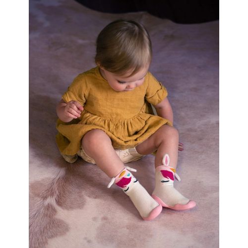  Nuby Snekz Comfortable Rubber Sole Sock Shoes for First Steps- Pink Unicorn/Medium 14-22 Months, 60009M